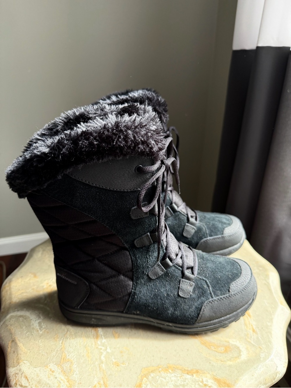 Columbia Women’s US 8.5 UK 7.5 Black Faux Fur Winter Lace Up Boots Waterproof - Picture 4 of 7